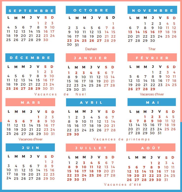calendar schedule french school