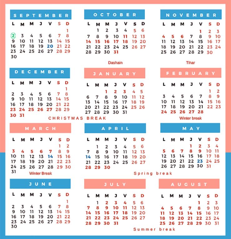 calendar schedule french school